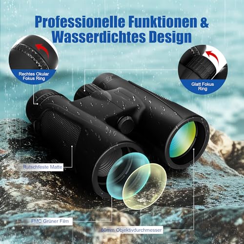 Fernglas 25X60 Ferngläser für Erwachsene mit BAK4 Prisma FMC Objektiv HD Fernglas Wasserdicht für...