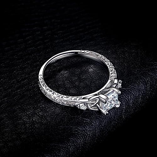Jewelrypalace Vintage Engagement Rings For Women, 14K Gold Plated 925 Sterling Silver Cubic Zirconia Promise Rings For Her, Anniversary Celtic Knot Princess Cut Solitaire Simulated Diamond Ring #TOP3