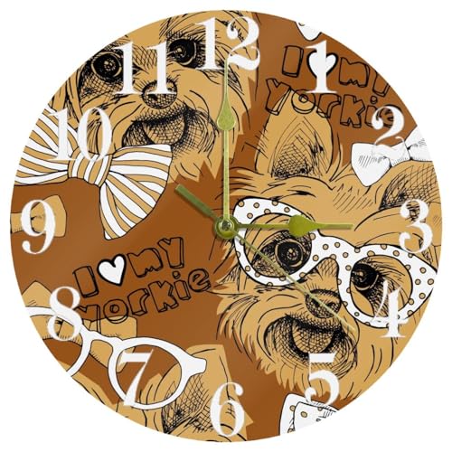 Horloge murale Yorkshire Terrier montre ronde à quartz pour salon chic - 2