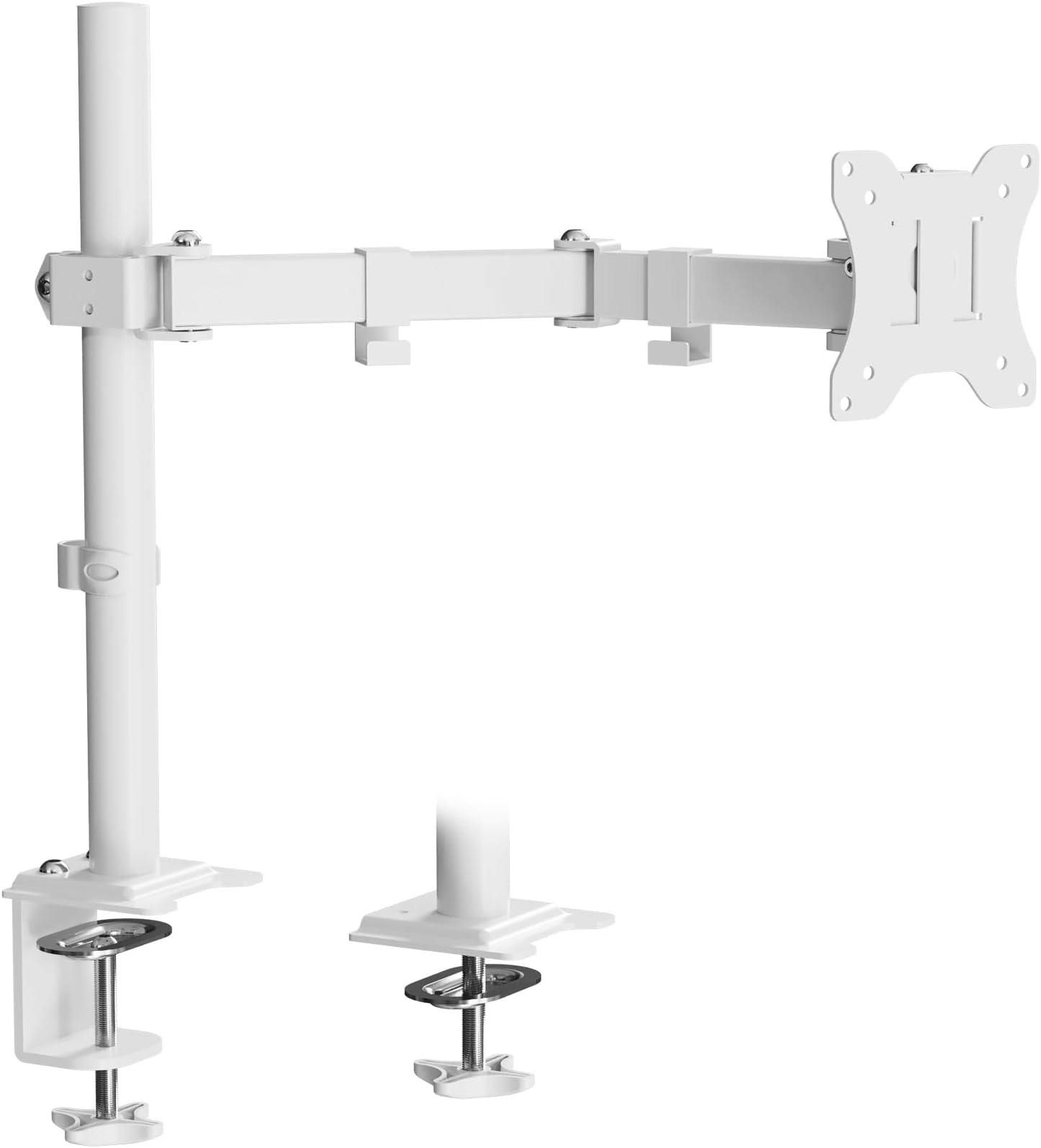 JOY worker Single Monitor Desk Mount - Fits 12"-32" Screens, Holds up to 17.6LBS, Fully Adjustable Monitor Stand with C-Clamp/Gromment Base, Removable VESA Plate 75x75 or 100x100mm, White