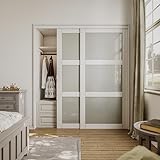 CRUTOP 72' x 80'' Sliding Closet Door, Fingerprint-Resistant 3-Lite Tempered Frosted Glass with Good Privacy & Water-Resistant Frame (Easily Assembled Double 37'' Panels & Quick Installation)