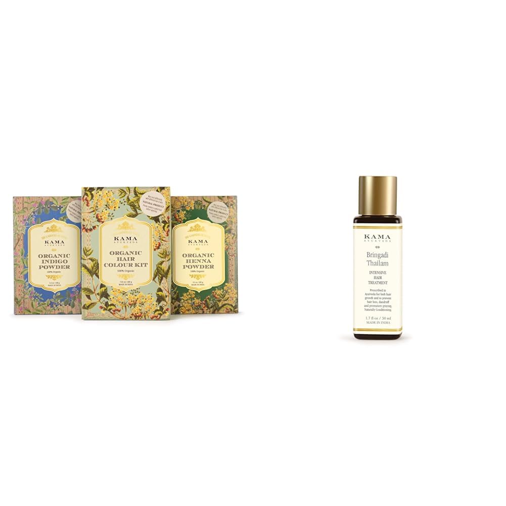 Kama Ayurveda Hair Coloring Kit and Bringadi Hair Oil Combo