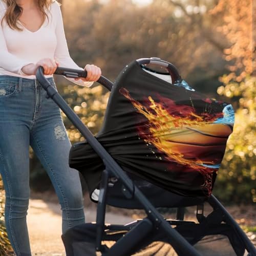 Image of Coldinair Basketball Fire Water Car Seat Cover for Babies Boys Girls,Nursing Cover,Soft Stretchy Infant Carseat Canopy,Shopping Cart /High Chair /Stroller Covers