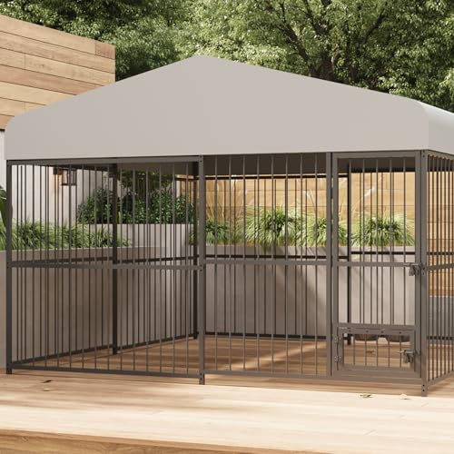 Large Outdoor Dog Kennel with Waterproof Cover, Large Dog House with Feeding Doors, Heavy Duty Dog Enclosures for Garden Backyard Courtyard（10×10×7FT）