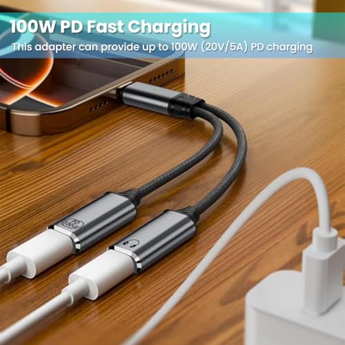 Image of Verilux 2 in 1 Type C to Type C Audio & Charging Connector, PD 100W USB C Male to Female Cable Fast Charging with Simultaneous Wired Headphone Connection for iPhone 16 /15 /Plus /Pro /Max, Galaxy S25 /S24