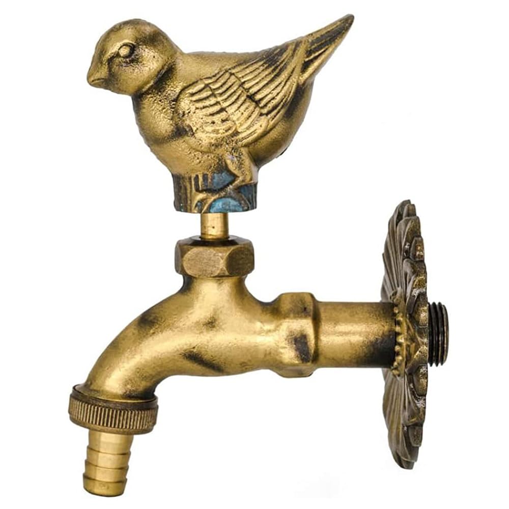 Grifo de latón vintage para jardín, diseño de gorrión de jardín, para manguera de exterior, grifo de agua fría para manguera de jardín