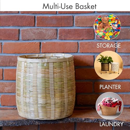 Image of Bamboo Basket - Versatile Indoor & Outdoor Use for Balcony, Terrace, Garden, Bedroom, Living Room, Cane planters for Indoor Plants, Christmas Tree Collar (Large)