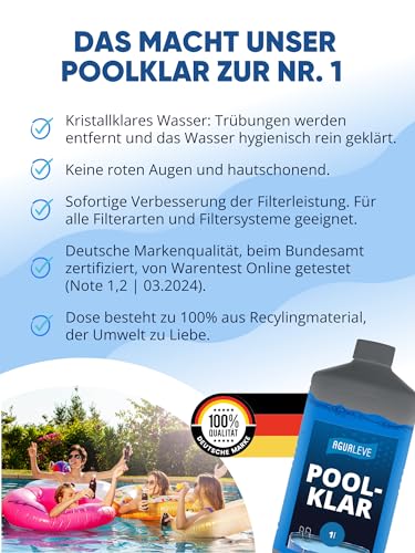 AGUALEVE® Poolklar 1l *NEU* – Kristallklar 2.0 Formel für perfektes Poolwasser – Pools, Whirlpools, Planschbecken – Markenqualität Made in Germany – für 200.000 Poolwasser – mit Note 1,2 getestet – Bild 4