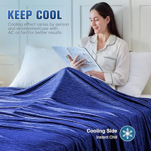 Image of KMUSET Cooling Blanket Throw (50 inchx60 inch), Double Sided Summer Cooling Blankets for Hot Sleepers & Night Sweats, Cool Soft Lightweight Blanket for Beach, Sofa Bed Couch, Gifts for Women Men Navy Blue
