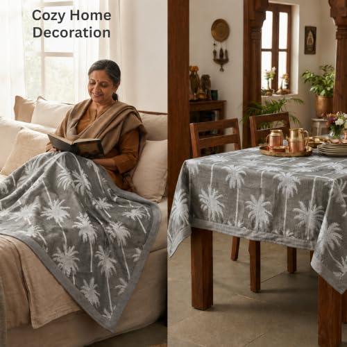 Image of LITO LINEN AND TOWEL Single Bed Solapur Chaddar 100% Cotton Blanket - Reversible Handloom Bedspread for Winter & All Seasons, Soft Breathable Cotton Bedsheet /Blanket - Olive Drab, 60 inchx90 inch