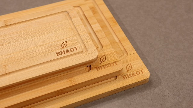Set 3 tablas de cortar de bambú con ranura para jugos miniatura 7