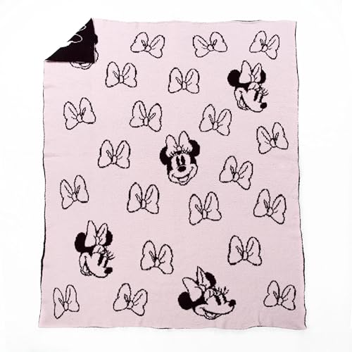 Image of Jay Franco Disney Minnie Mouse Feather Knit Fluffy Throw Blanket for Girls - Light Pink Bows Fuzzy Blanket Measures 50 x 60 inch | Super Soft Lightweight Bedding