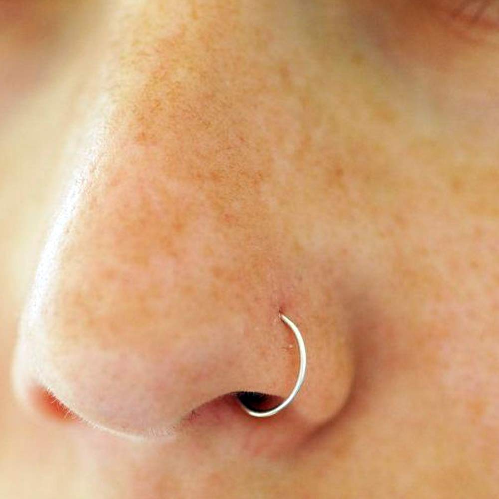 9K Massive Weißgold 18 Gauge offen Hoop Ball Ende Nase Piercing Ring Schmuck