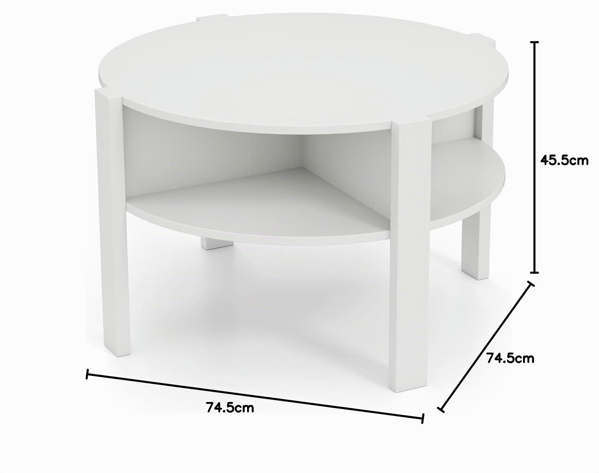 GOPLUS Mesa de Centro Redonda de 2 Niveles, Mesa de Café de Madera con Compartimiento Abierto, Almohadillas Antideslizantes, Mueble para Salón, Oficina, Sala de Espera, Carga 60 kg (Blanco)