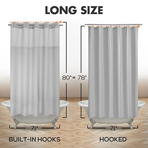 River Dream Long No Hook Slub Textured Shower Curtain with Snap-in PEVA Liner Set - 71" x 80"(78"), Hotel Style with See Through Top Window, Grey Fabric Curtain & Waterproof Liner, Gray, 71x80 by River Dream - Image 6