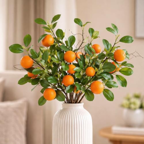 Image of SATYAM KRAFT 6 Pcs Artificial Flower Orange Plant Stick, Elevate Your Decor with Orange Branches Lifelike Tree Plants for Vase Display in Home, Garden, Office, Living Room