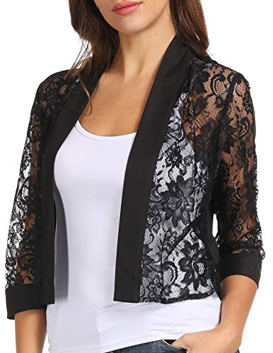 Floral Cover Up Womens Formal Blazer Jacket for Work(Black,XL)