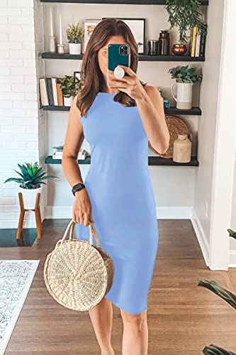 Image of PRETTYGARDEN Women's Summer Ribbed Bodycon Midi Dresses | Soft Stretchy Knit, Sleeveless Tank Dress, Slim Fitted, Elegant Spring Outfit for Work, Vacation Travel, Date Night, Party