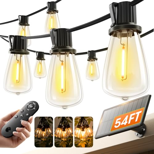 KYY 54FT Solar String Lights Outdoor Waterproof with USB Charging & Remote, Dimmable & Timable, Solar Powered Patio Ligh - Detailed View