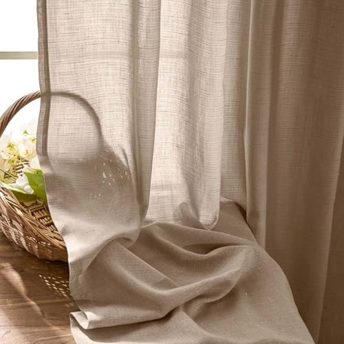 Image of jinchan Linen Curtains Light Filtering Back Tab 100x90 Inch 1 Panel Taupe