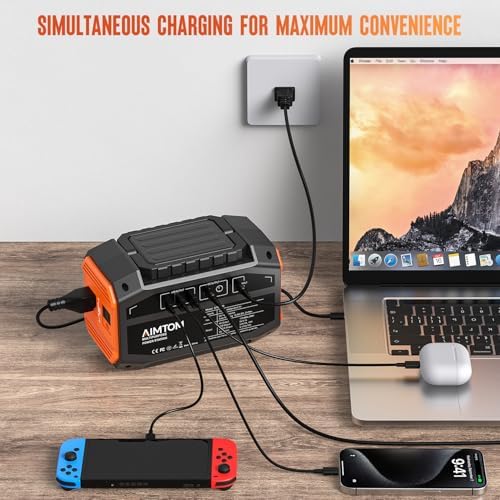 AIMTOM Portable Power Station 173Wh Lithium Battery, 200W AC Outlet (250W Surge), 18W USB-C, 2x USB-A, 2x 12V DC Outputs, LED Flashlight โ Ideal for Camping, Travel, Emergency Backup, RV, Home Use - 4