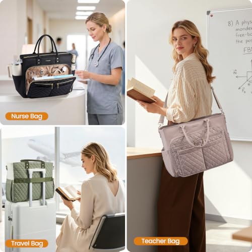 Image of LOVEVOOK Tote Bag for Women, Teacher Nurse Work Laptop Bag, Quilted Bible Computer Shoulder Bag for Business Travel College