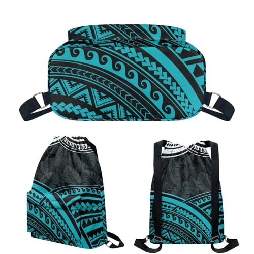 Sports Drawstring Bag and Headband Set Polynesian Texture, Lightweight GYM String Backpack with Water Bottle Holder/Side & Inner Zipper Pocket, Cinch Sackpack for Beach Pool Swim YOGA3