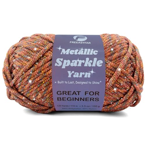 Image of Metallic Sparkle Yarn for Crochet and Knitting with Easy-to-See Stitches, Worsted Weight Medium #4, Beginners Yarn for Amigurumi, Bags, Handmade Gifts, Home Decor (Mandarin, 1 Pack)