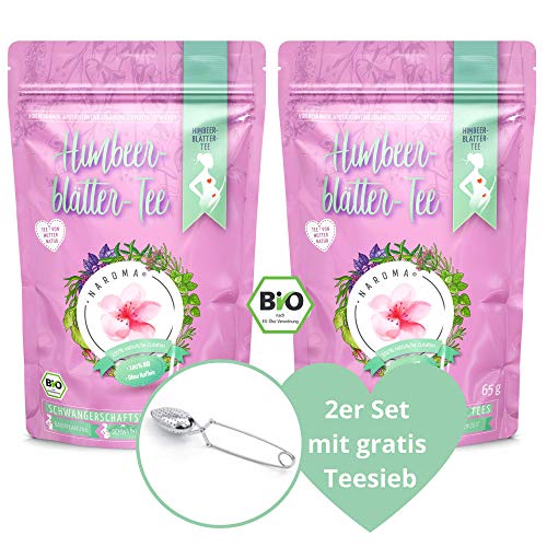 NAROMA Himbeerblättertee Set mit GRATIS Teesieb | 130 gr | 2x 65 gr Himbeerblättertee | Himbeerblättertee BIO Cover