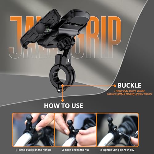 Image of GRAND PITSTOP Bike Mobile Holder | (Silver - Jaw Grip 360) | Aluminium Clamp for Scooters, Bikes, Bicycles | Sturdy GPS Phone Mount | Shockproof, Firm Hold for Navigation