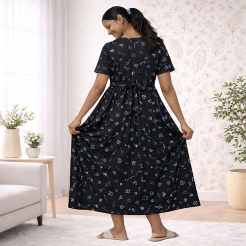 Image of Zero Clothing Feeding Dress for New Moms | Cotton Maternity Nighty | Zipless Feeding Dresses for Women | Pregnancy & Nursing Wear