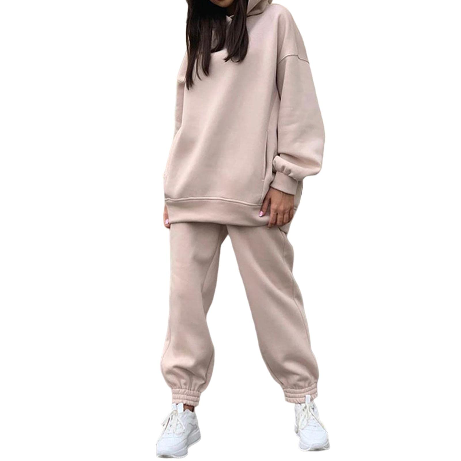 nivaa Womens Hoodies Sweatshirt Pants Set for Autumn Winter Warm Jogging Tracksuit Khaki S-picture-15