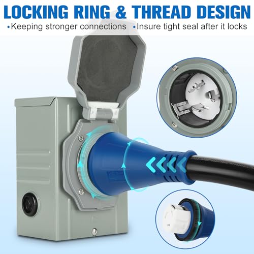Snapklik.com : 50 Amp Power Inlet Box And 25FT Generator Cord, 125V ...