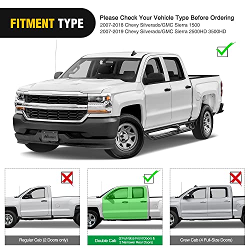 Image of Nilight Running Boards for 2007-2018 Chevy Silverado /GMC Sierra 1500;2007-2019 Chevy Silverado /GMC Sierra 2500HD 3500HD Extended Dual-StageTextured Powder Coated Side Step Nerf Bars