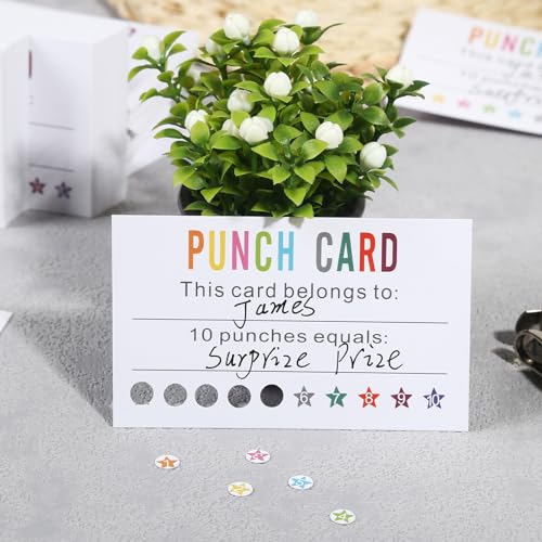 Image of ONEDONE Punch Cards 200 Pack Reward Punch Cards for Classroom Incentive Awards for Kids Students Teachers Classroom Supplies - 3.5 inch x 2 inch Stars