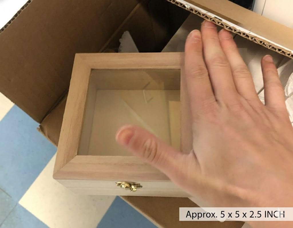 Oojami 10 Pack Unfinished Wood Craft Box with Window, Hinged Lid, 4.75x4.75x2.5 Inch Unpainted Wooden Boxes for DIY Arts and Crafts, Birthday Gifts, Party Favors, Keepsake