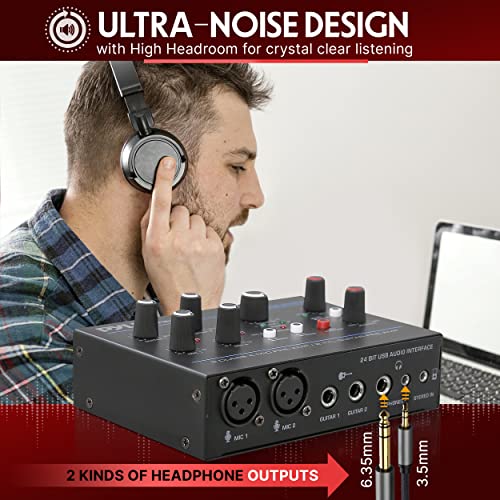 Image of Pyle Professional USB Audio Interface with MIC, Guitar, AUX Stereo Inputs, Phone /Monitor Outputs, Ideal for Computer Playing & Recording, Compact Rugged Metal Housing - PMUX6