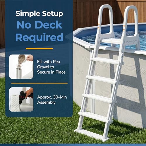 Blue Wave A-Frame Above Ground Pool Ladder with Flip-Up Safety Steps, Heavy Duty Pool Ladder for 48-54 Inch Pools, Non-Skid Pool Steps with Anti-Entrapment Barrier and Locking Design, 250 lb Capacity by Blue Wave - Image 4