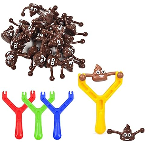 Poo Slingshot Toy,4 Funny Smiley Poo Slingshots/16 Poop Emoji Bullets for Kids Adults Prank Toys,Poop Shooting Slingshot Finger Toy Joke Mochi Squishy Toy for Party Bag Fillers Xmas Stocking Gift Cover