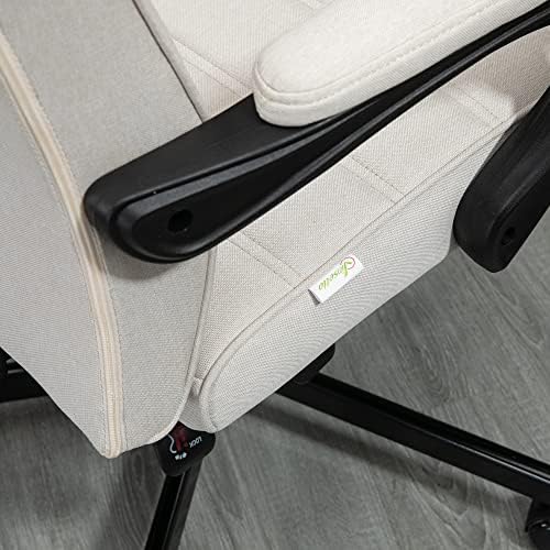 Vinsetto High-Back Home Office Chair, Linen Swivel Reclining Chair with Adjustable Height, Footrest and Padded Armrest for Living Room, Bedroom, Study, Cream White