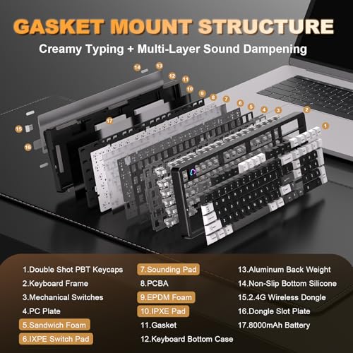 Image of YUNZII AL98 QMK /VIA Wireless Mechanical Gaming Keyboard,Full Aluminum,BT /2.4G /USB-C, Pre-Lubed Hot Swappable Gasket Mount 1800 Layout,RGB Backlit for Win /Mac (Black, Milk Switch)
