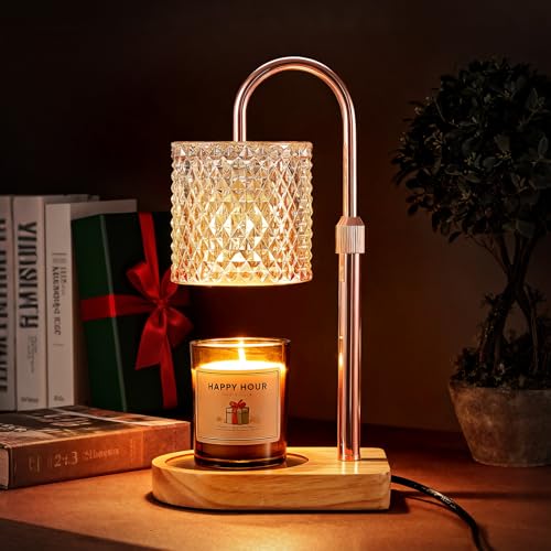 Adewalk Kerzenwärmer Lampe Candle Warmer mit Timer & Dimmer - Höhenverstellbare Kerzenlampe 2x 50W Birnen Duftkerzenwärmer für Glaskerzen Flammenlos & Sicher Geschenk & Home Dekor Natur