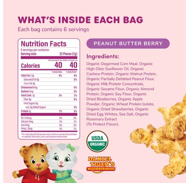 Miniatura 4 de Ready, Set, Food! Organic Puffs  Daniel Tiger Manzana, Canela y Mantequilla de Maní Berry Variedad (paquete de 4)  Puffs orgánicos para bebés con 9