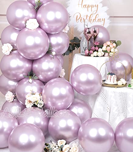 Image of AULE 50Pcs Metallic 12 Inch Light Purple Lilac Chrome Helium Shiny Balloons | Lavender Chrome Balloons Helium Balloons Happy Birthday Graduation Gender Reveal Party Decoration