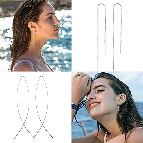 Drperfect 12Pairs Stainless Steel Threader Earrings for Women Chain Tassel Earrings Double Twist Wave Dangle Drop Chain Earrings Set4