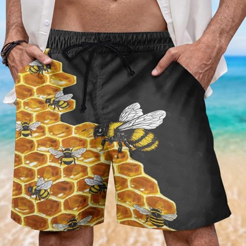 Wild Bee Mens Swim Trunks - Bees Hawaiian Mens Shorts Casual Summer Drawstring Beachwear Shorts2