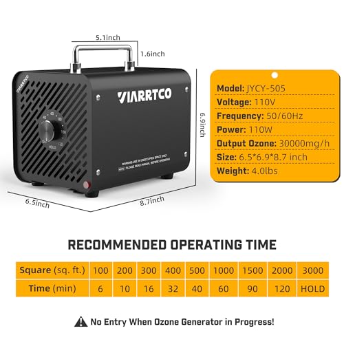 VIARRTCO Gerador de máquina de ozônio 30.000 mg/h - 6000 pés quadrados. Remoção de odores da máquina