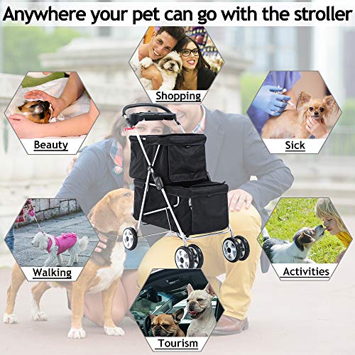 Double Dog Stroller Pet Stroller Cat Stroller for Small Medium Dogs Cats 2 Doggie Puppy or Two Kitty 4 Wheels Folding… - Image 8