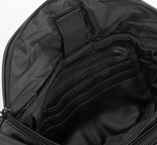 Roma Leathers New Large 8 Pocket Genuine Leather Waist Hip Lumbar Fanny Fannie Pack Bag Black with Dual Cell Phone Pockets and Dual Organizer (7089-BLK) + Key Ring Carabiner