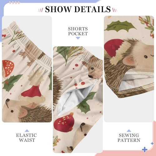 ZZXXB Xmas Hedgehog Mushroom Boys Long Pants Soft Trousers Elastic Waist Kids Lounge Bottoms with Pockets S-XL4